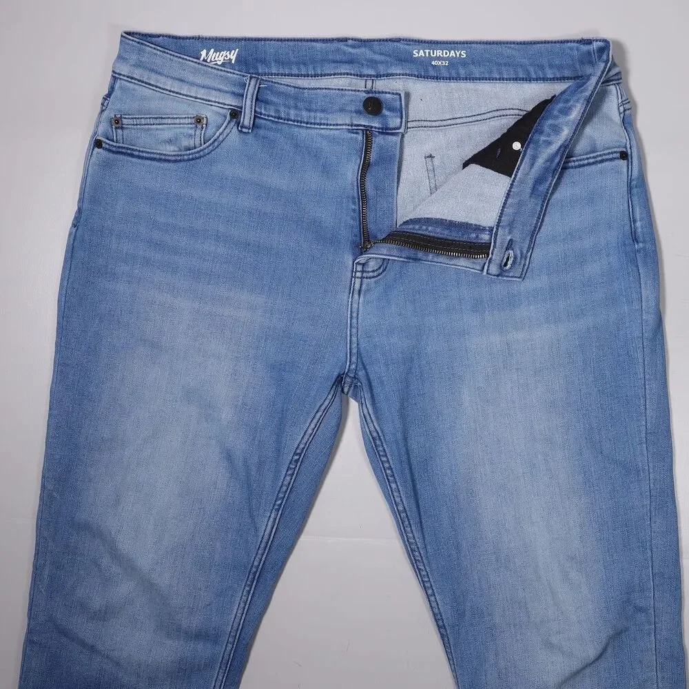 Mugsy Saturdays Jeans Cashmere Blend Blue Stretch Denim Mens 40 x 32